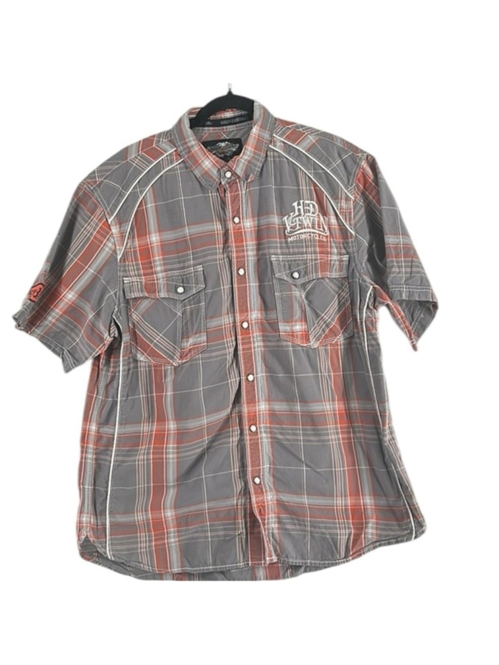 Harley Davidson Short Sleeve pearl Snap Front plaid Shirt motorcycle Size XL
